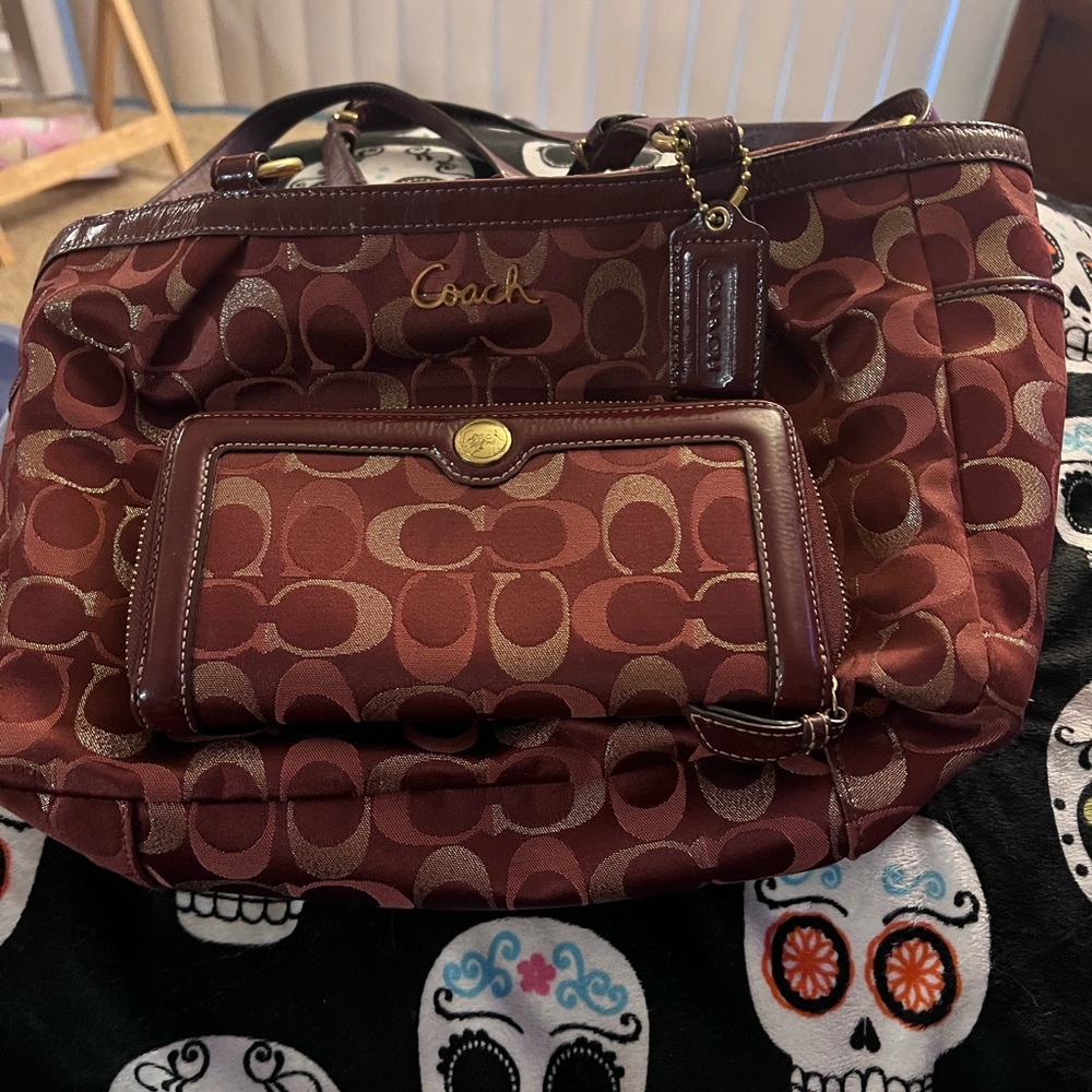 Coach Brown Shoulder Bag with Signature Monogram
